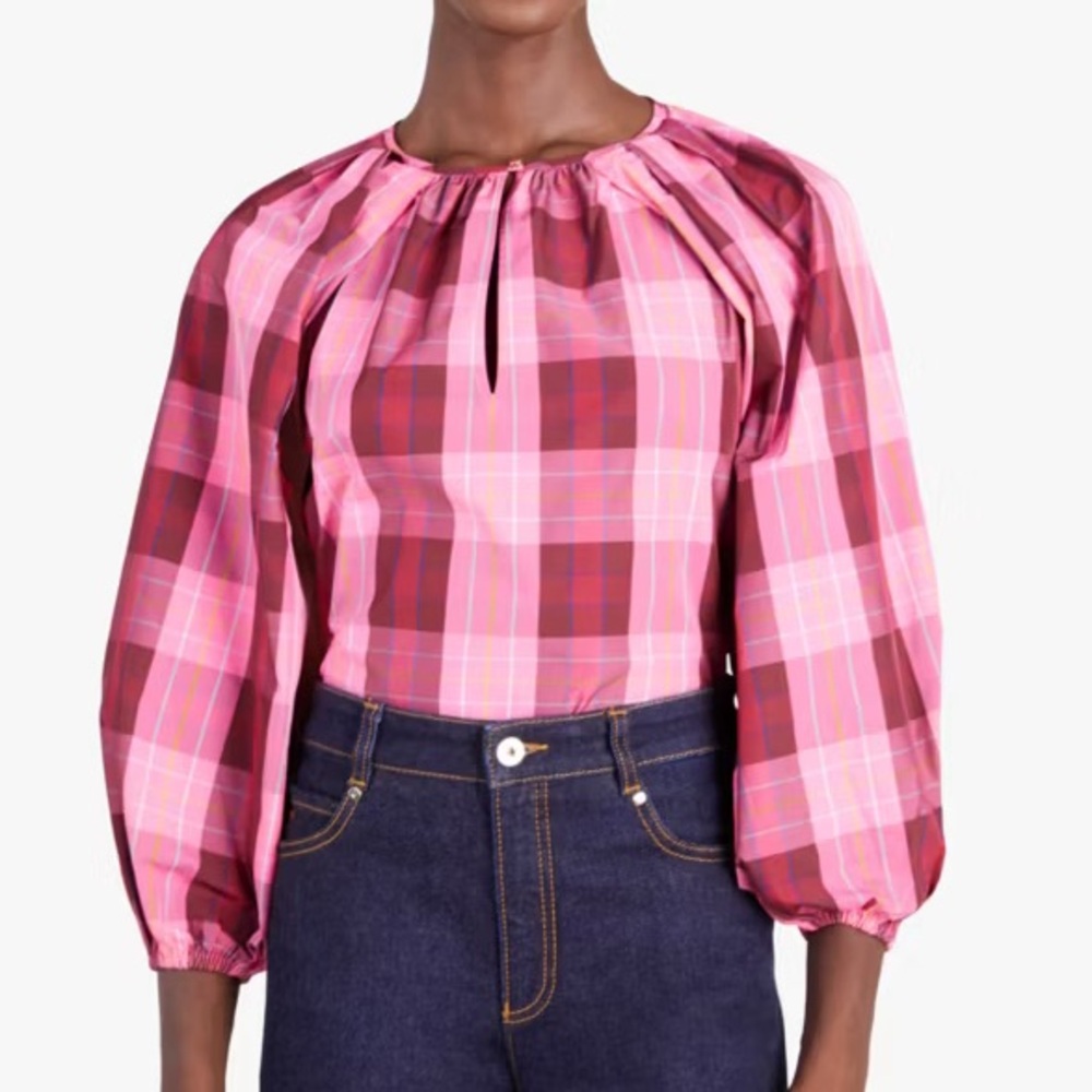 Kate Spade Greenhouse Plaid Top Bright Honeysuckle Size M / NWOT $268 Retail